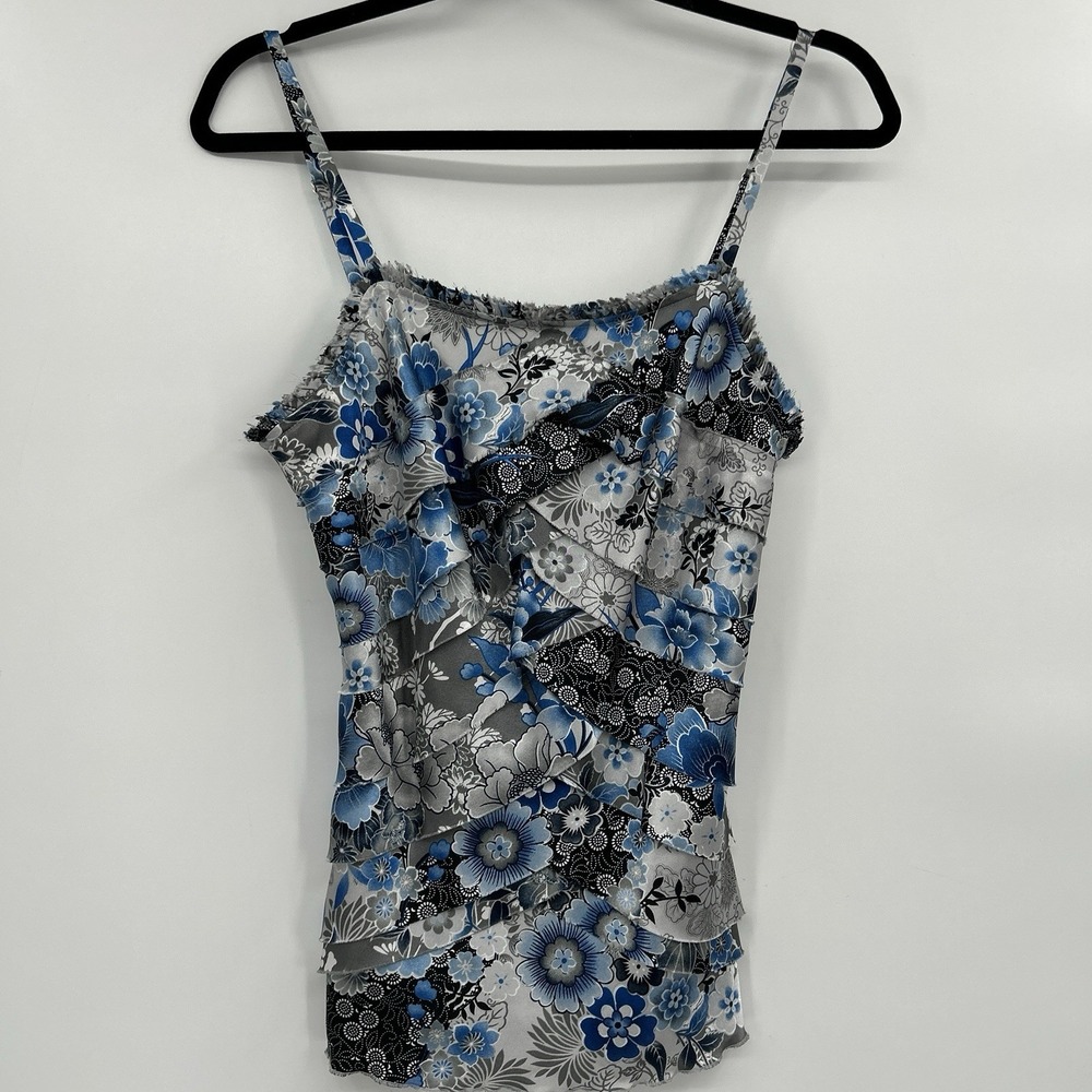 Vintage Y2K Mixit Floral Fairy Grunge Tiered Cami Top M Raw Edge Whimsigoth